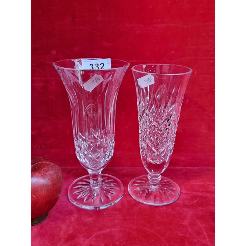 332 - Two elegant Waterford Crystal pedestal  vases including one in the Lismore pattern and the other in ... 