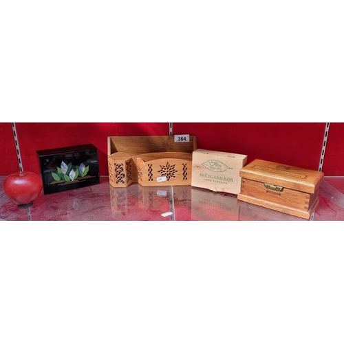 364 - Three boxes including a laquered example a cigar box and a Nat Sherman branded wooden box. Along wit... 