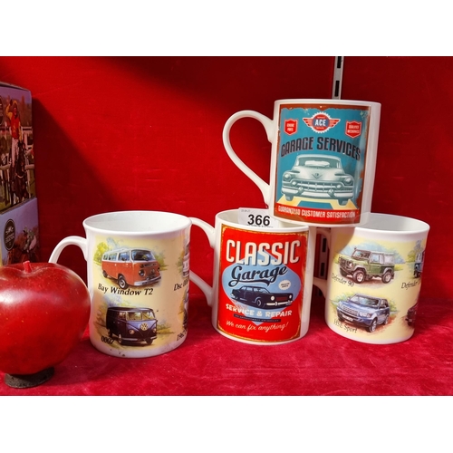 366 - Four Ballyporeen novelty mugs featuring classic cars and VW Kombi vans.