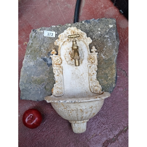 372 - Star Lot : An incredibly heavy water fountain/font with solid limestone base and ornate cast metal b... 