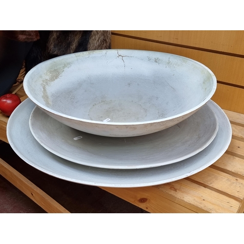 382 - Three very large heavy outdoor decorative items including a large bowl perfect for use as a bird bat... 