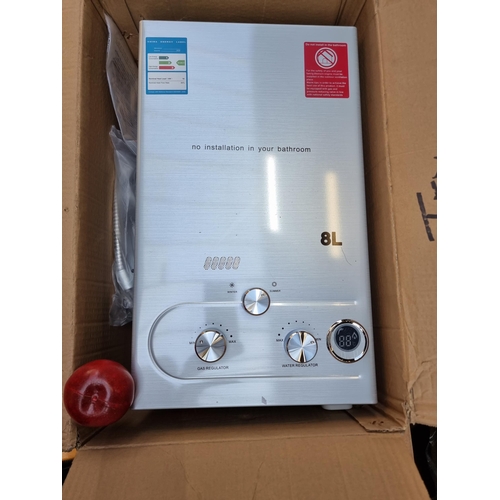 396 - A brand new water heater system made by Lijun (model ABC456). With compatible shower head.