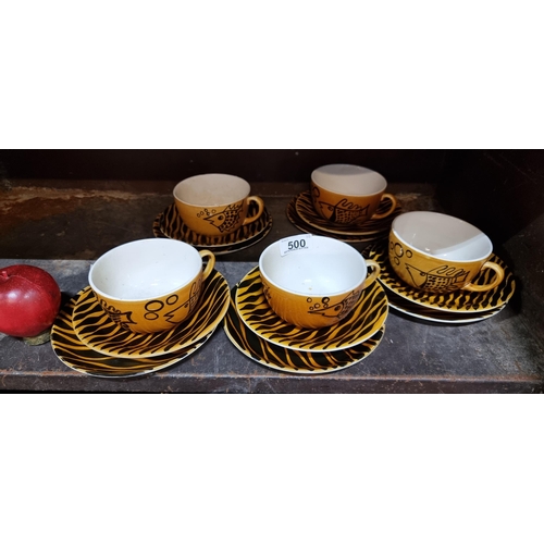 500 - Star Lot : Fifteen pieces of John Ffrench Arklow Studio Pottery  comprising of cups and saucers. Boa... 