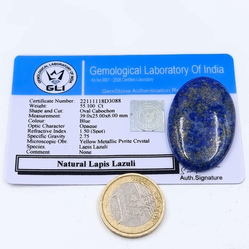 530 - A natural and certified Lapis Lazuli stone, of 55.15 carats. This natural stone is fully certified a... 