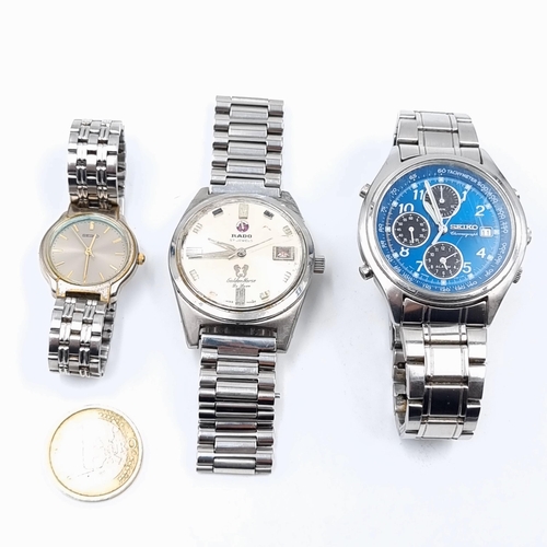 547 - A collection of three watches, which includes a Seiko chronometer watch and a Rado 57 jewel golden h... 