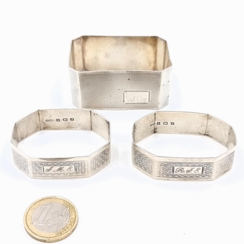 548 - A pair of vintage sterling silver octagonal napkin rings, hallmarked Birmingham, 1933 with the maker... 