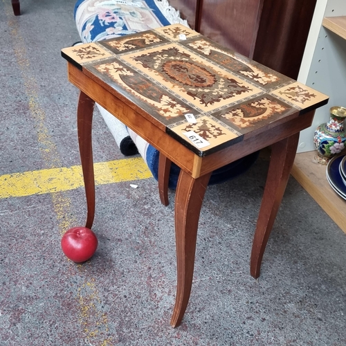 617 - An adorable vintage Sorrento musical stool with incredibly elaborate marquetry to top. Opens to reve... 