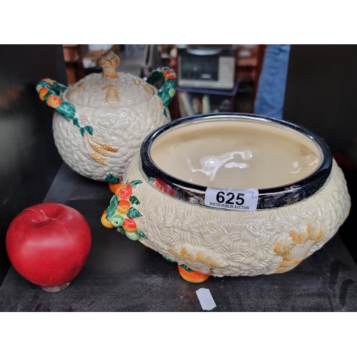 625 - Two pieces of Clarice Cliff in the Celtic Harvest Pattern including a pot pourri bowl and a lidded j... 