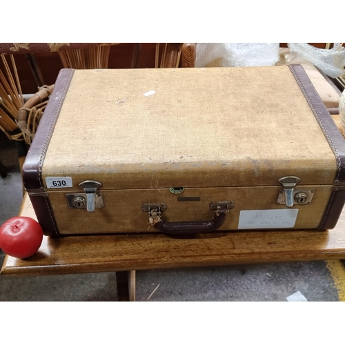 630 - A fantastic vintage Birkdale suitcase filled with a large variety of vintage textiles and fabrics in... 