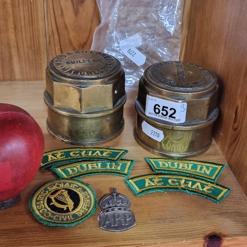 652 - A wonderful heavy pair of antique brass Drey cart wheel nuts, by makers Wood & Hildred of Manchester... 