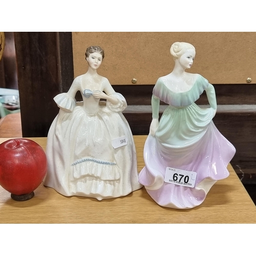 670 - Two wonderful porcelain figures, including an elegant Royal Doulton figure of an elegant Georgian la... 