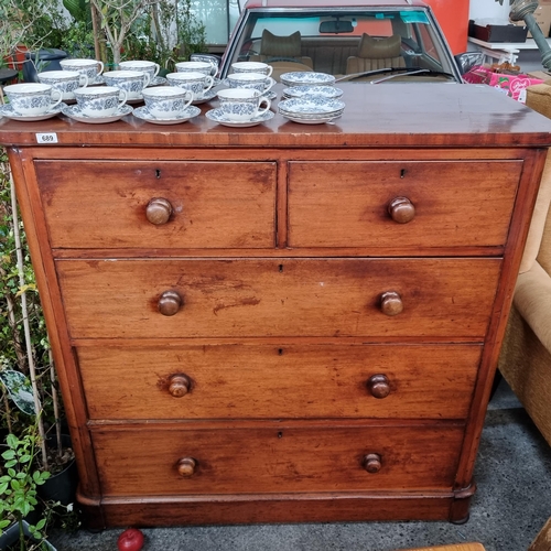 689 - Star Lot A handsome 19th century chest of five deep drawers in a beautiful honey mahogany. Featuring... 