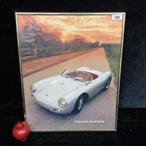 898 - A very cool print advertising the Porsche 550 Spyder. Held in a gilt metal frame.
Previously auction... 