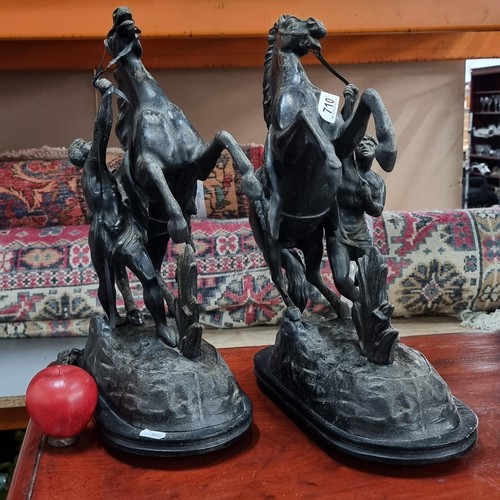 908 - A pair of very large 19th century heavy cast metal Marley horse figures. In a black finish. Slight d... 