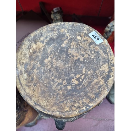 637 - Star lot : An antique large Africa friction drum with a hollow cylindrical body with animal skin str... 