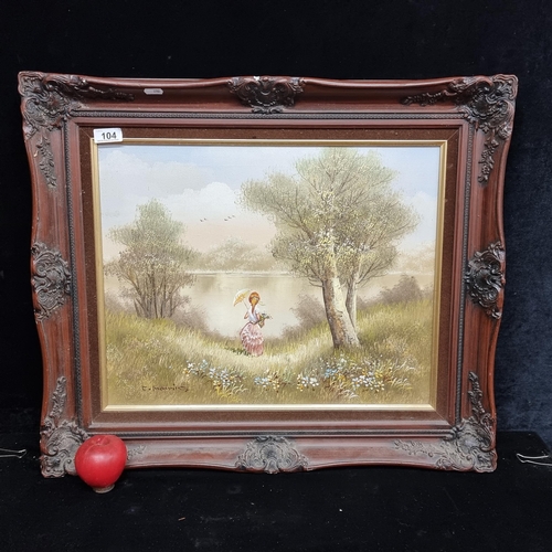 104 - A charming original oil on canvas painting by the artist Charles Manning, depicting a young woman in... 