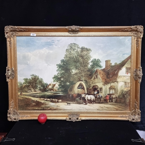 105 - A large oleograph of a painting originally by William Shayer titled 