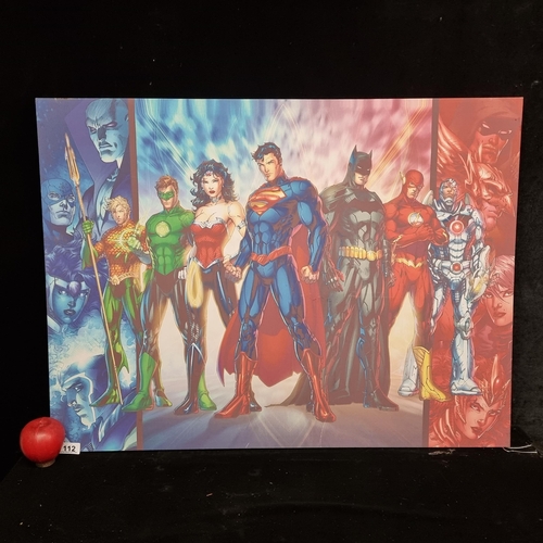 112 - A large print on canvas featuring the DC Comic superheroes of the Justice League including Superman,... 