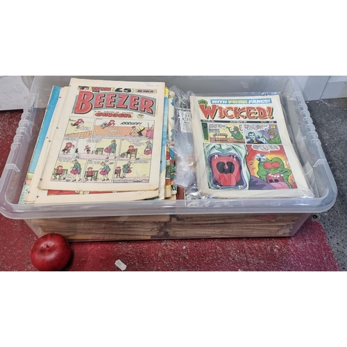 166 - A very large collection of vintage comics and magazines including editions of 'The Beezer' and a num... 