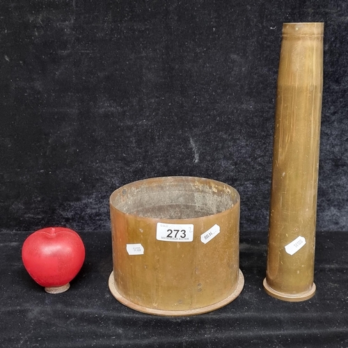 Two pieces of heavy brass shell cases, including a large WW1 German ...