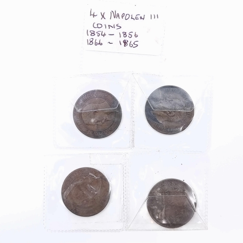 41 - A collection of four Napoleon III coins, circa 1854, 1856, 1865 and 1866. All protected and in good,... 