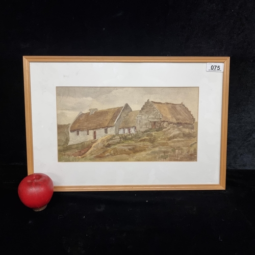 75 - An atmospheric vintage original watercolour on paper painting showing a thatched cottage with whitew... 