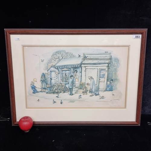 83 - A framed print of an artwork by the Polish artist Albin Trowski (b.1919-d.2012) showing a charming s... 