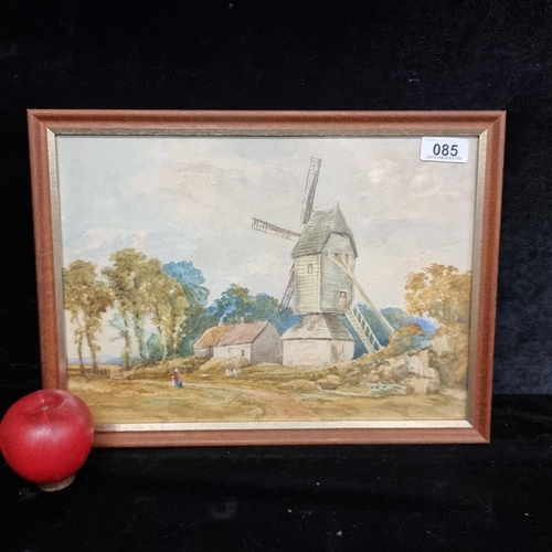 85 - An original watercolour on paper painting showing a windmill in a rural setting with farm maid takin... 