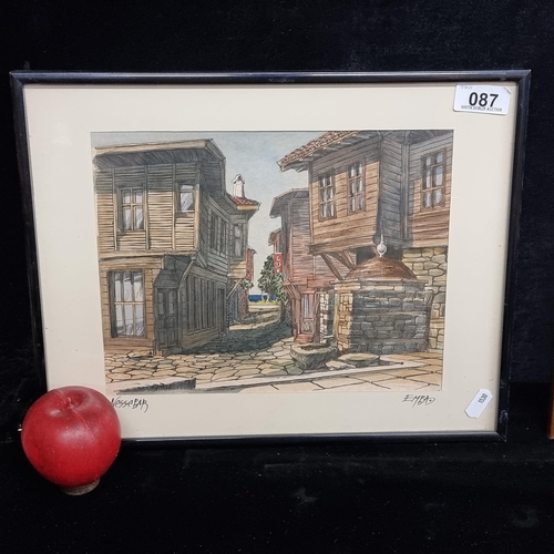 87 - A fabulous pen and ink wash on paper painting titled 
