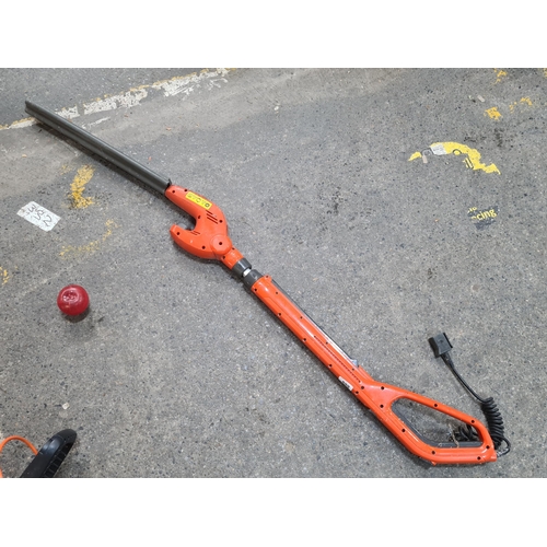 899 - A Flymo SabreCut electric hedge trimmer with adjustable length and protector guard to trimmer. Simil... 