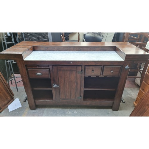 893 - Star Lot: A Pottery Barn home Bar in the Ultimate series with a matching set of 4 highbacked bar sto... 