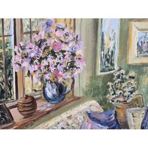69 - Star Lot : A wonderfully dynamic original oil on canvas board painting displaying an interior settin... 
