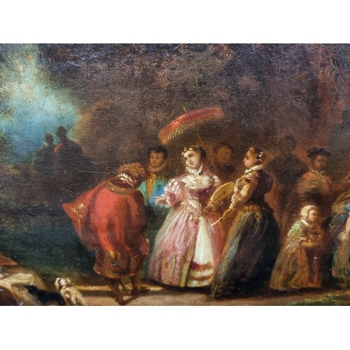100 - Star Lot : An incredible antique 19th century original oil on canvas painting showing courtly figure... 