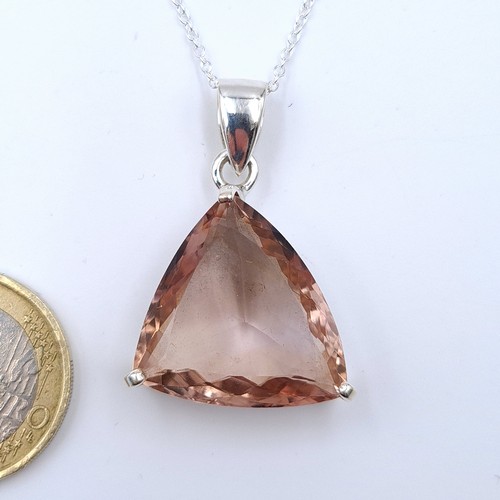 14 - A striking and large trillian cut Ametrine sterling silver pendant necklace, set in sterling silver.... 