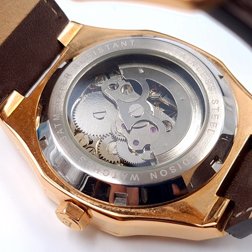 21 - A handsome example of an Edison automatic Roadster gold metal hexagonal gentleman's wrist watch. Fea... 