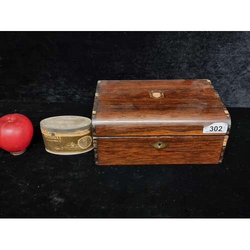 302 - A fabulous antique wooden sewing/ work box, with inscription stating that it was gifted to Teresa Ba... 