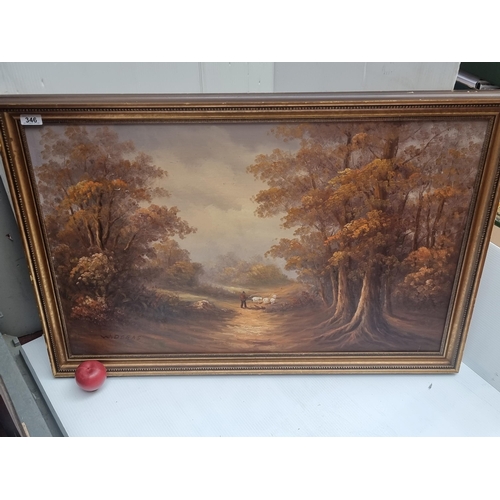 346 - A fabulous very large original oil on canvas painting by the artist W. Degas. Featuring a forested a... 