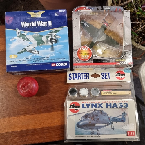 977 - Three collectable model plane kits. Including an Airfix starter set for a Westland Aerospatiale Lynx... 