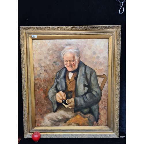 77 - A large and wonderfully rendered original oil on canvas painting showing a kindly old gentleman in p... 