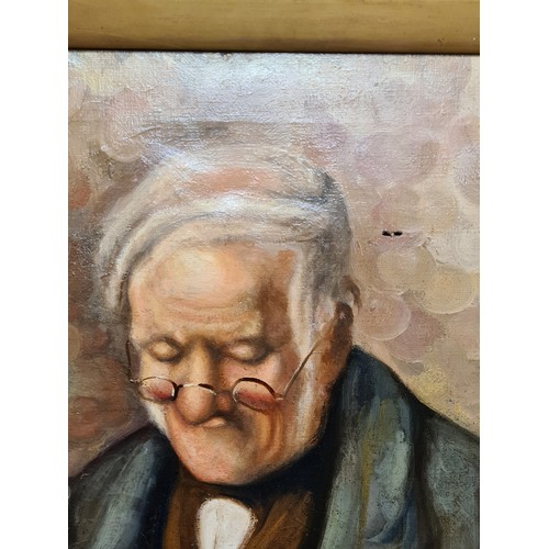 77 - A large and wonderfully rendered original oil on canvas painting showing a kindly old gentleman in p... 