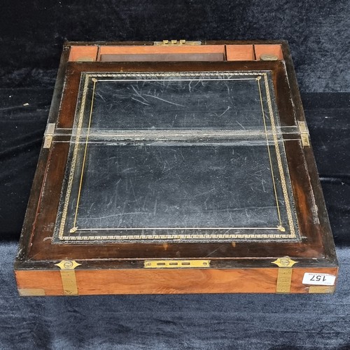 157 - Star lot : A stunning example of a Victorian burr walnut and brass banded writing slope featuring a ... 