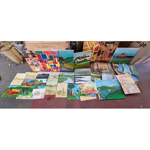 338 - A box of ten canvases featuring original paintings. Contains many hidden gem artworks that are wonde... 