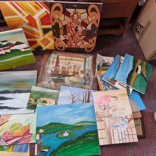 338 - A box of ten canvases featuring original paintings. Contains many hidden gem artworks that are wonde... 