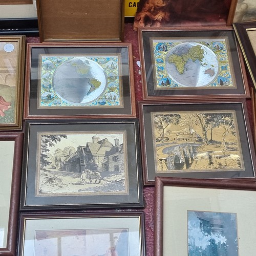 339 - A box filled with a mixed collection of vintage prints and original artworks, including some nice fr... 