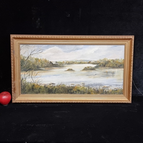 114 - A charming original oil on canvas board painting signed Kathleen J. Hassand. Depicts a marshy river ... 