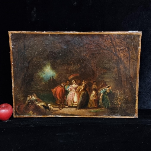 116 - Star Lot : An incredible antique 19th century original oil on canvas painting showing courtly figure... 