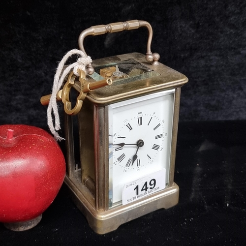 149 - A wonderful antique mechanical French made carriage clock by Hards dating to c. 1890. With a brass f... 