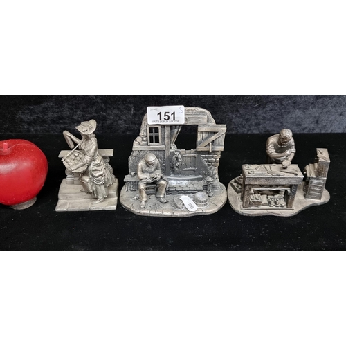 151 - Three pewter figures including the Cobbler from the Evergreen Collection, the Playbill Seller and Th... 