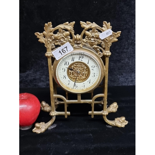 167 - A gorgeous mechanical Victorian mantle clock with drum movement, dial in a cream finish and bevelled... 