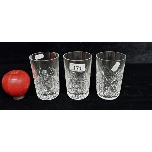 171 - Three nice Waterford Crystal whiskey glasses in the Clare pattern. In very good condition and with m... 